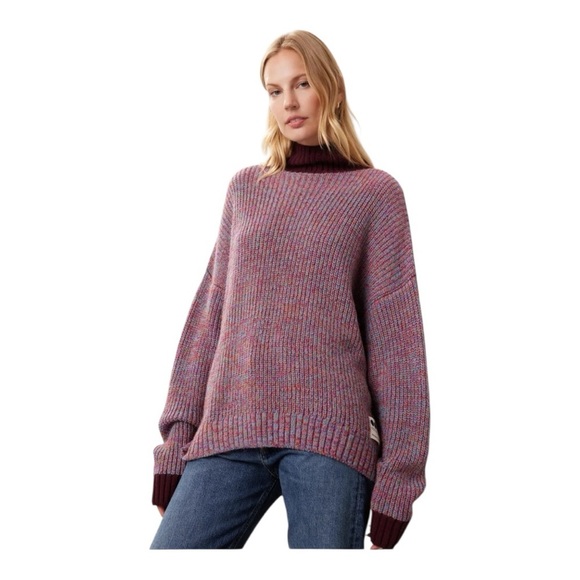OOF Wear Oversized Sweater Mock Neck Long Sleeve in Burgundy Tweed Size Medium - Picture 1 of 11